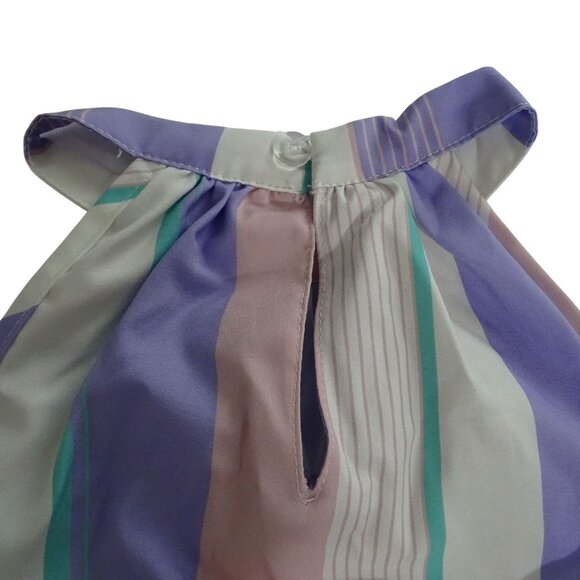 Shein Striped Dress Tie Belted Waist Girls Size 110 4-5 Yrs Purple Pink Keyhole - Picture 5 of 11